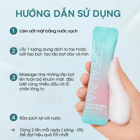Espeauna Bọt Rửa Mặt Siêu Mịn Microbubble Whip Foam 4ml x 20 gói