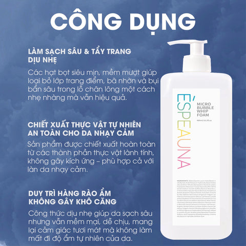 Espeauna Sữa Rửa Mặt Tạo Bọt Thiên Nhiên Microbubble Whip Form
