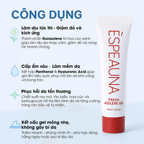 Espeauna Gel Dưỡng Làm Dịu Và Dưỡng Ẩm Fresh Azulene Gel 30ml